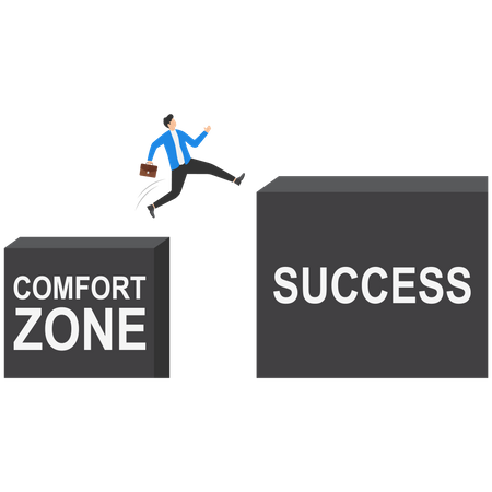 Businessman leaving comfort zone to achieve success  イラスト