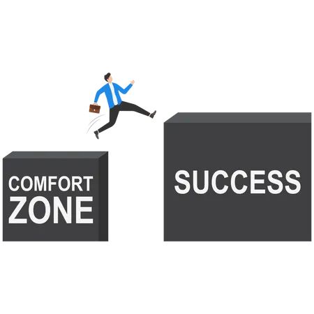 Businessman leaving comfort zone to achieve success  イラスト