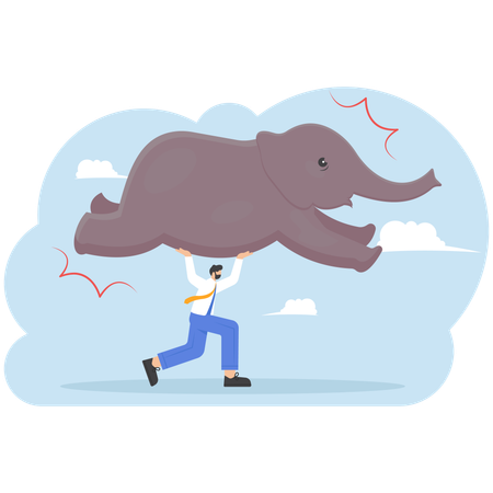 Businessman lifting big elephant above over his head  Illustration