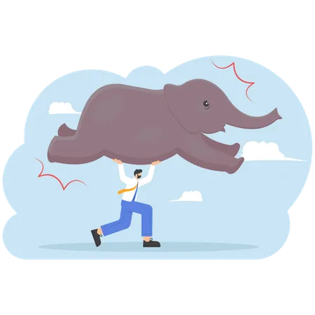 Businessman lifting big elephant above over his head  Illustration