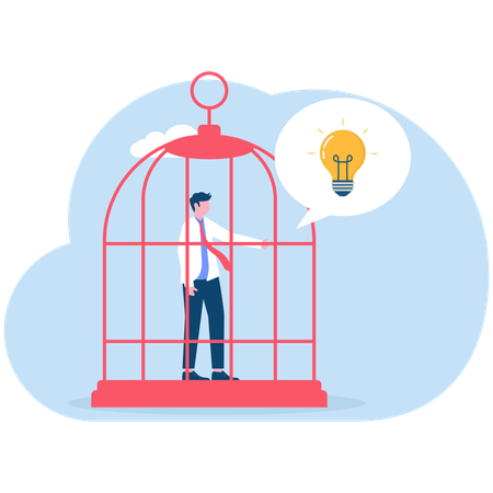 Businessman locked in cage  Illustration