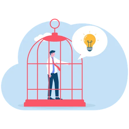 Businessman locked in cage  Illustration