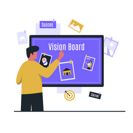 Businessman looking at vision board  Illustration