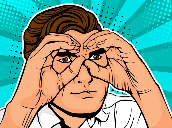 Businessman looking through binoculars made from hands  Illustration