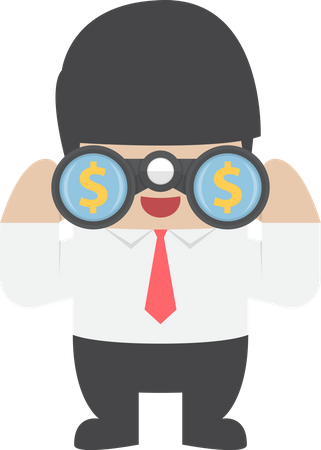 Businessman looking through binoculars with dollar sign on the lens  Illustration