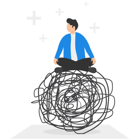 Businessman meditating to reduce chaos  Illustration