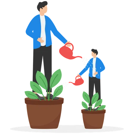 Businessman nurturing fellow employees  Illustration