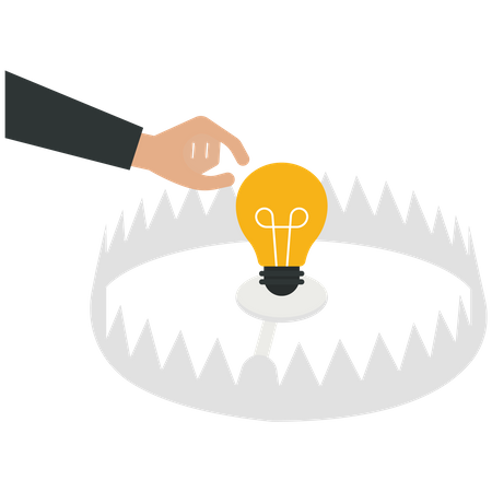 Businessman picks a lighting bulb in a trap  Illustration