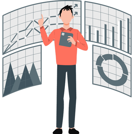 Businessman presenting business graphs growth  Illustration