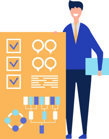 Businessman presenting business workflow chart  Illustration