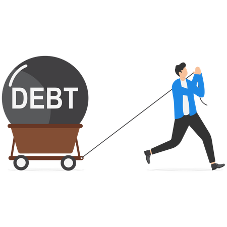 Businessman pulling huge debt  Illustration