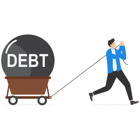 Businessman pulling huge debt  Illustration