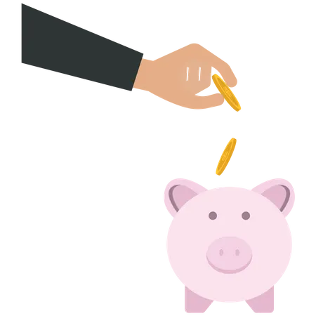 Businessman putting dollar coin into a piggy bank  Illustration