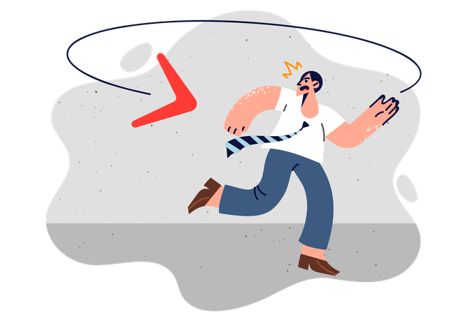 Businessman running away from boomerang  Illustration