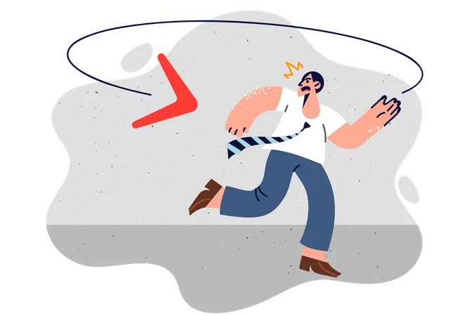 Businessman running away from boomerang  Illustration