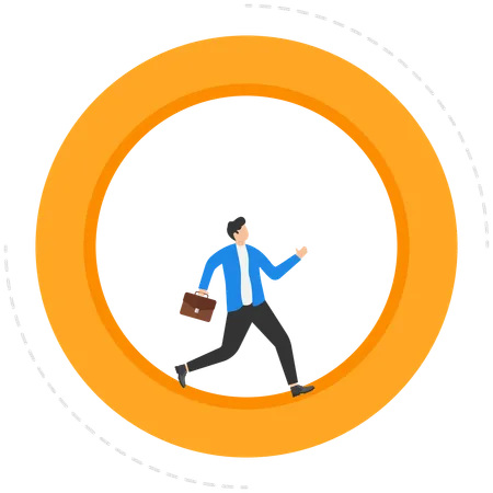 Businessman running inside wheel  Illustration