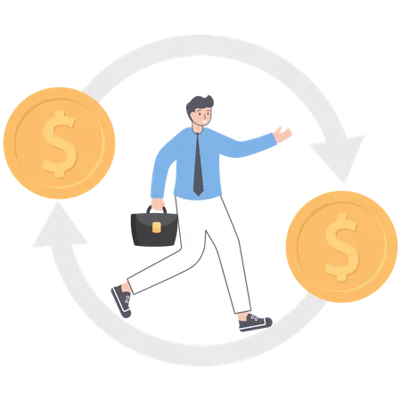 Businessman running on circle arrow diagram  Illustration