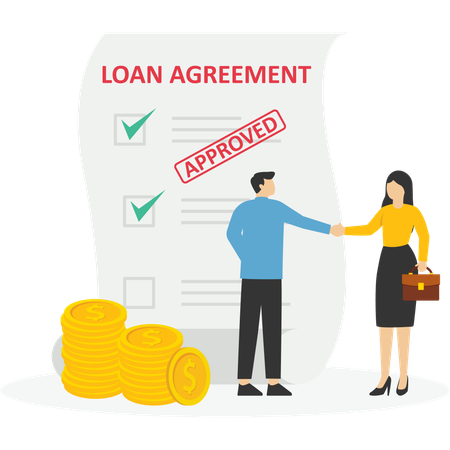 Businessman shaking hand with loan agreement  Illustration