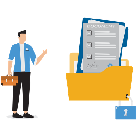 Businessman showing locked folder  Illustration