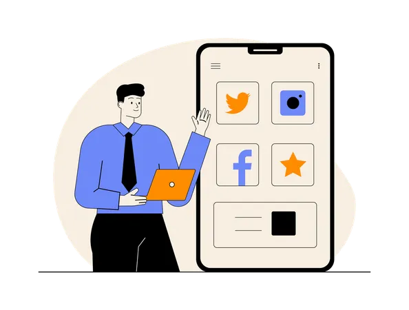 Businessman showing social media app  Illustration