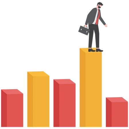 Businessman standing on bar chart  Illustration