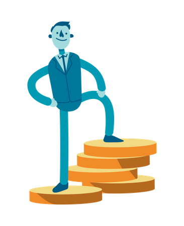 Businessman Standing on coins  Illustration