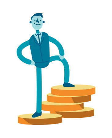 Businessman Standing on coins  Illustration