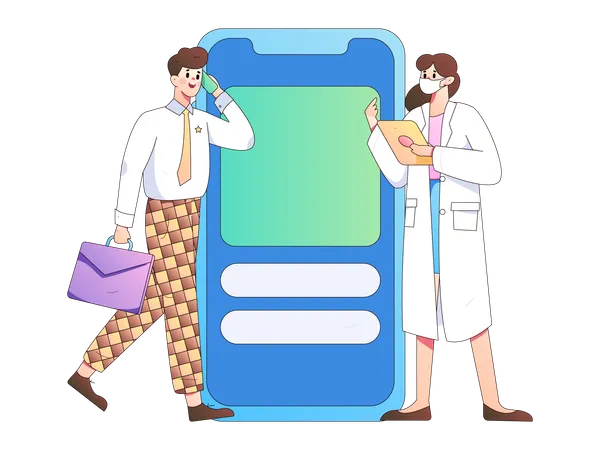 Businessman taking medical consultation from doctor using mobile  イラスト