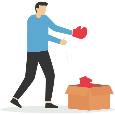 Businessman taking off boxing gloves as gives up on business  Illustration