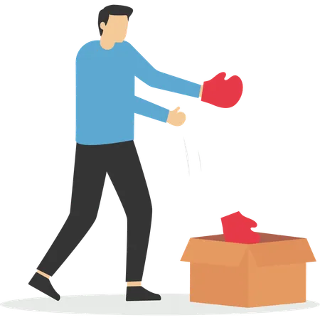 Businessman taking off boxing gloves as gives up on business  Illustration