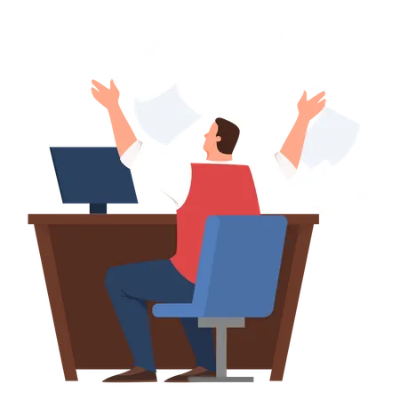 Businessman throw away document under paperwork load  일러스트레이션