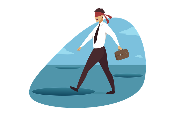 Businessman tie belt on eyes and walking  イラスト