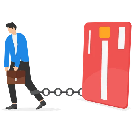 Businessman trapped chain to bank credit card  Illustration