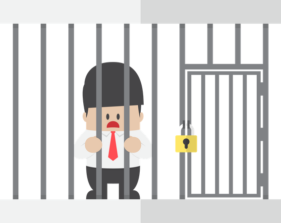 Businessman trapped in a cage  Illustration