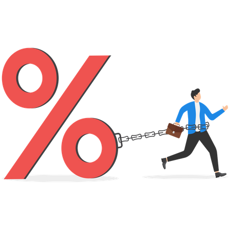 Businessman trapped in interest rates  Illustration