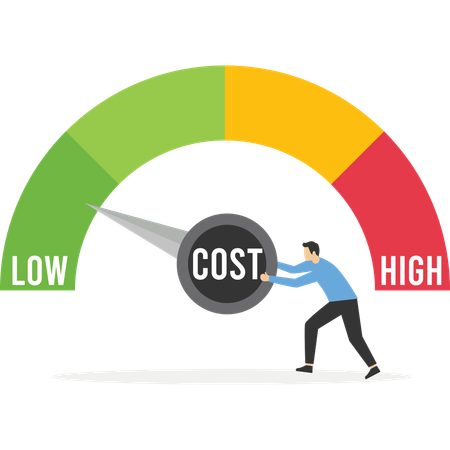 Businessman turning cost dial to low  Illustration