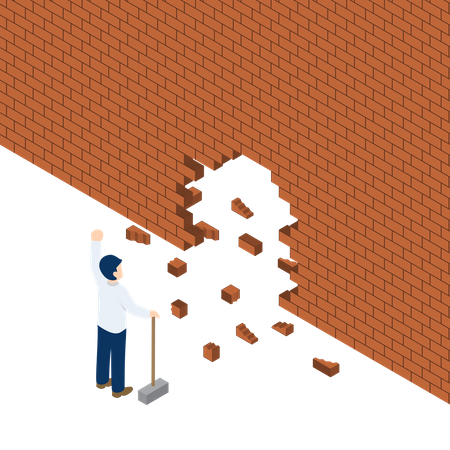 Businessman use hammer breaking the wall  イラスト