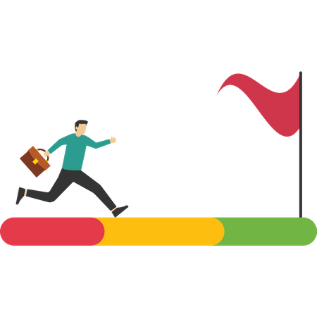 Businessman walking on the progress bar to reach success flag  Illustration