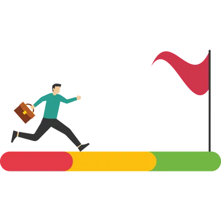 Businessman walking on the progress bar to reach success flag  Illustration