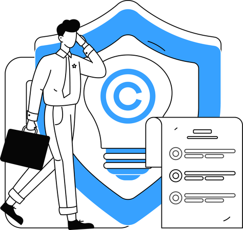 Businessman walking while talking about copyright issues  Illustration