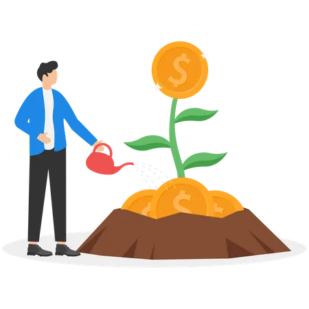 Businessman watering money tree  イラスト