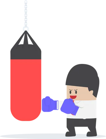 Businessman wearing boxing gloves and punch the punching bag  Illustration