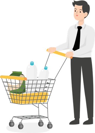 Businessman with shopping trolley  Illustration