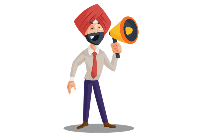 Businessman with the megaphone doing marketing  Illustration