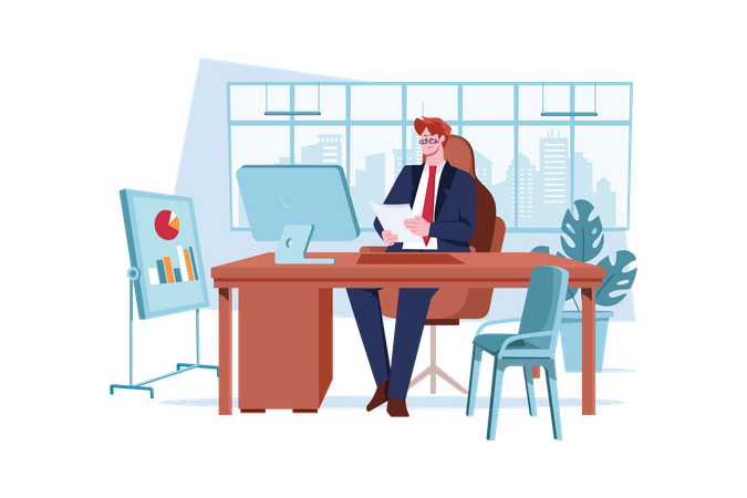 Businessman working in office  Illustration