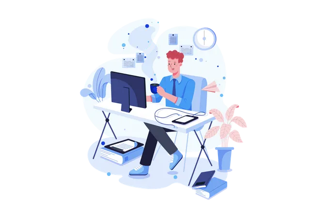 Businessman working in office  Illustration