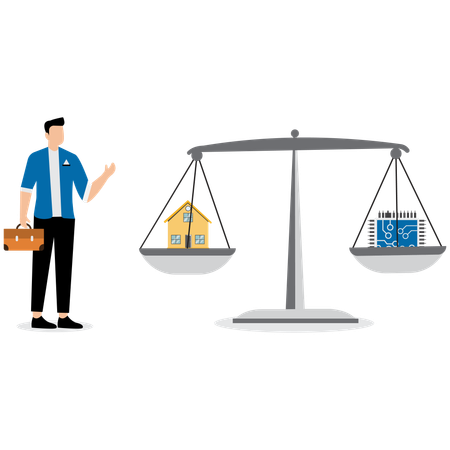 Businessman working on balancing scale  Illustration