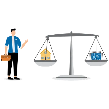 Businessman working on balancing scale  Illustration