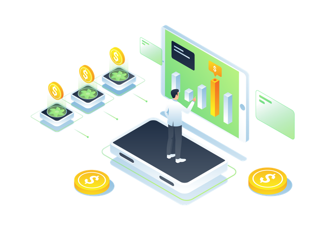 Businessman works on crypto analysis  Illustration