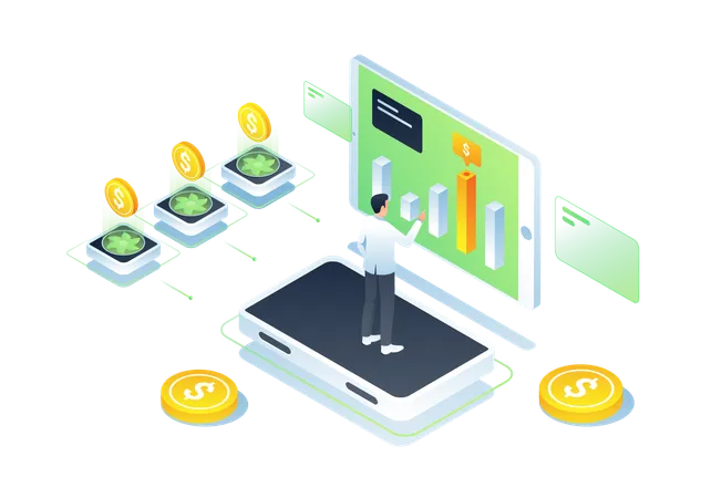 Businessman works on crypto analysis  Illustration